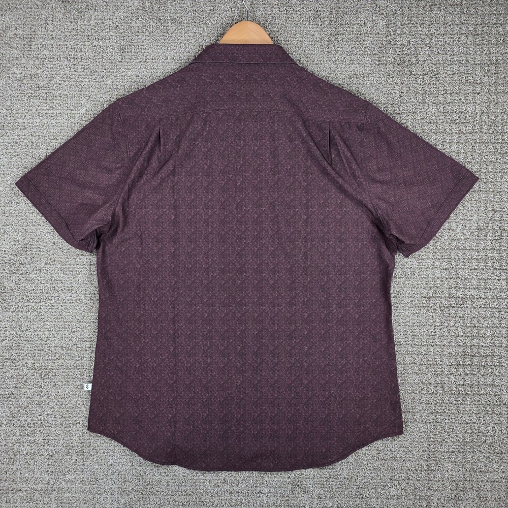 7 Diamonds Athens 4 Way Stretch Short Sleeve Button Down Shirt Mens XL Burgundy - Picture 7 of 9